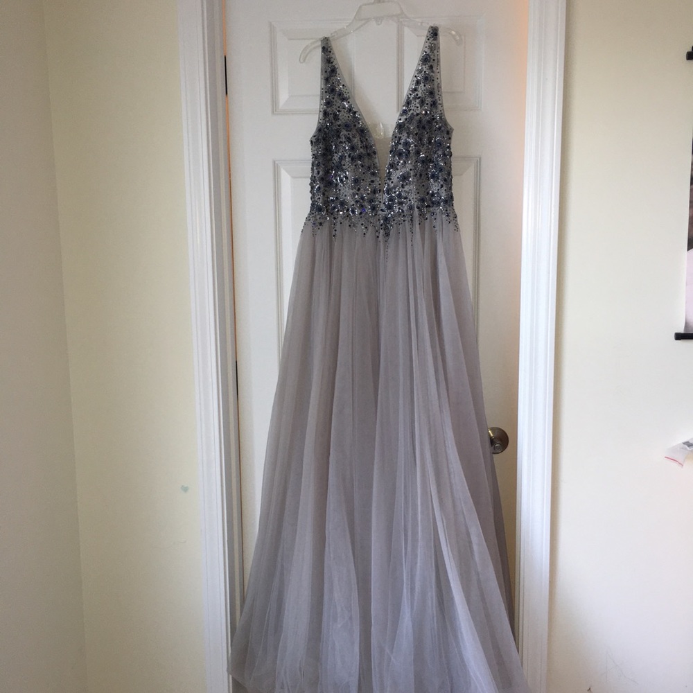 Silver Bedazzled Prom Dress